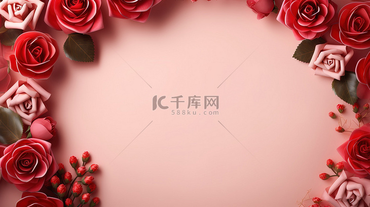 情人节花框配玫瑰背景图片