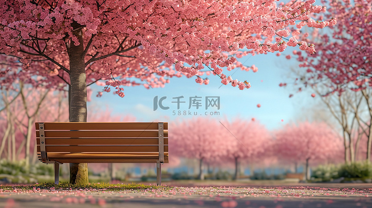 樱花树下的木椅子背景图