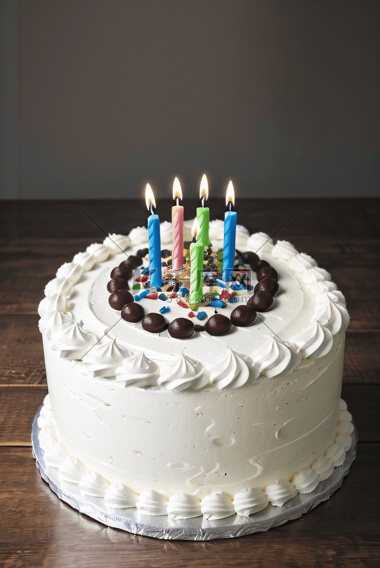 一个奶油生日蛋糕摄影图