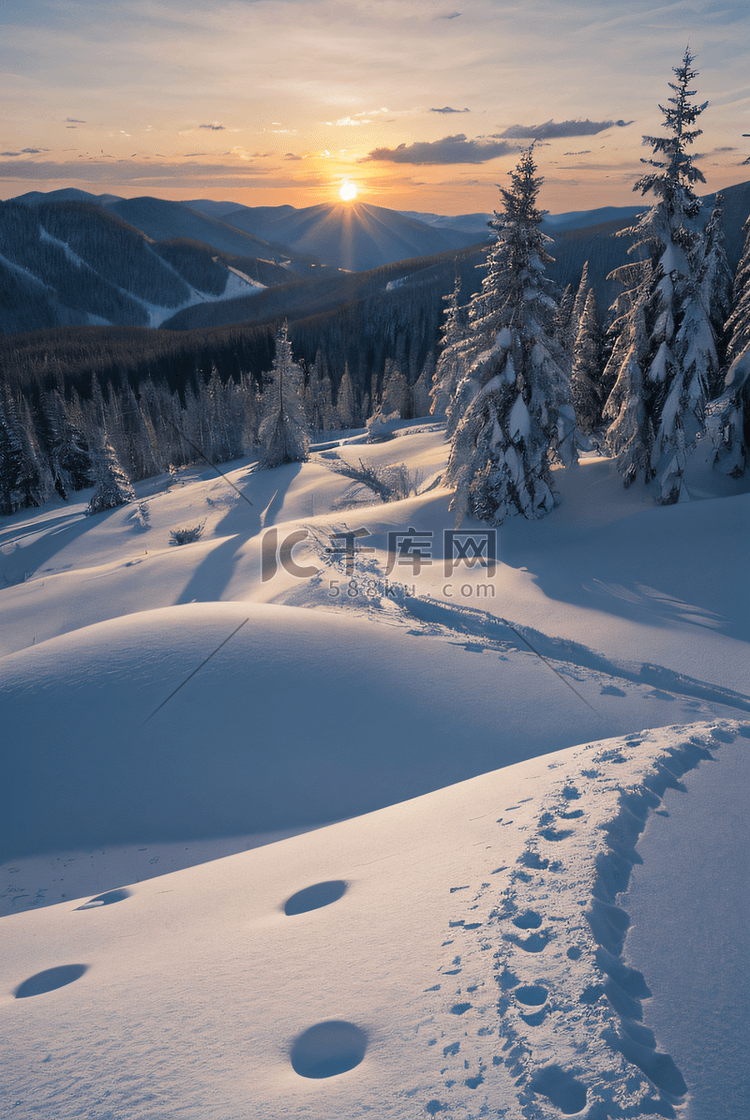 冬日夕阳照射下厚厚的积雪图9高