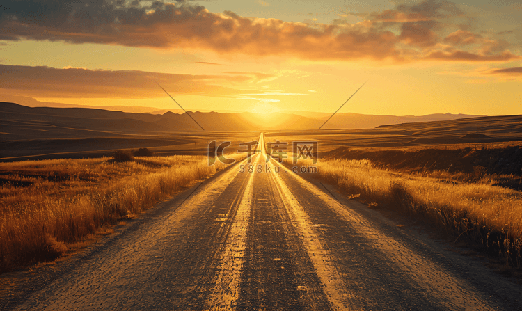 夕阳下空旷的公路