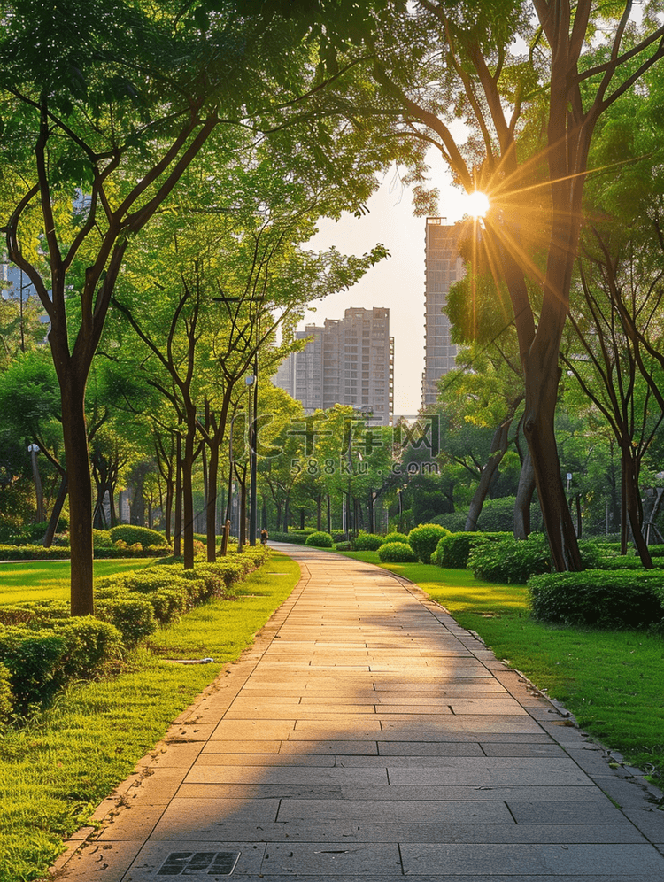 阳光下的城市公园美景