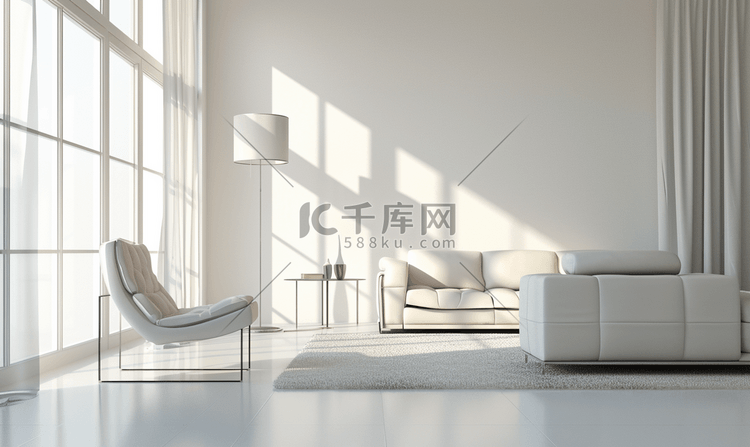 白色的现代客厅室内设计