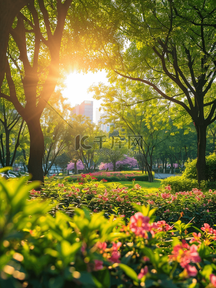 阳光下的城市公园美景