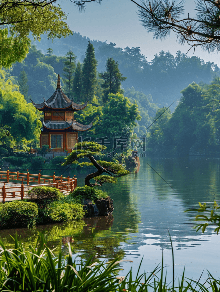 夏天森林西湖宝塔花园