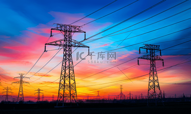 夕阳下的高压电塔摄影3