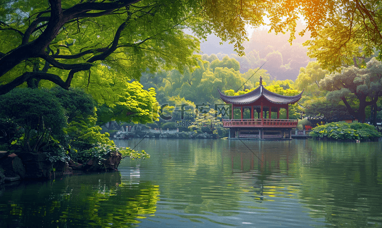 夏天森林西湖宝塔花园