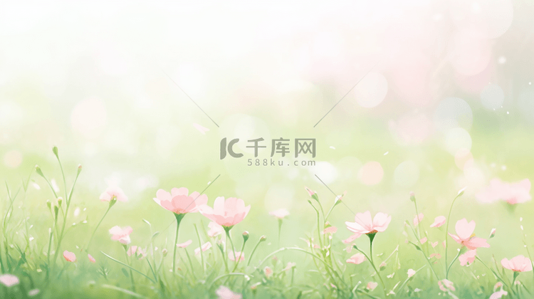 草地盛开粉色花朵清新背景6