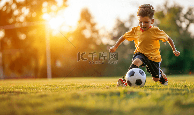 草地上踢足球的小男孩3