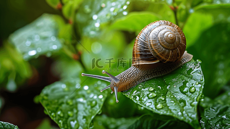 绿叶上的蜗牛特写摄影1