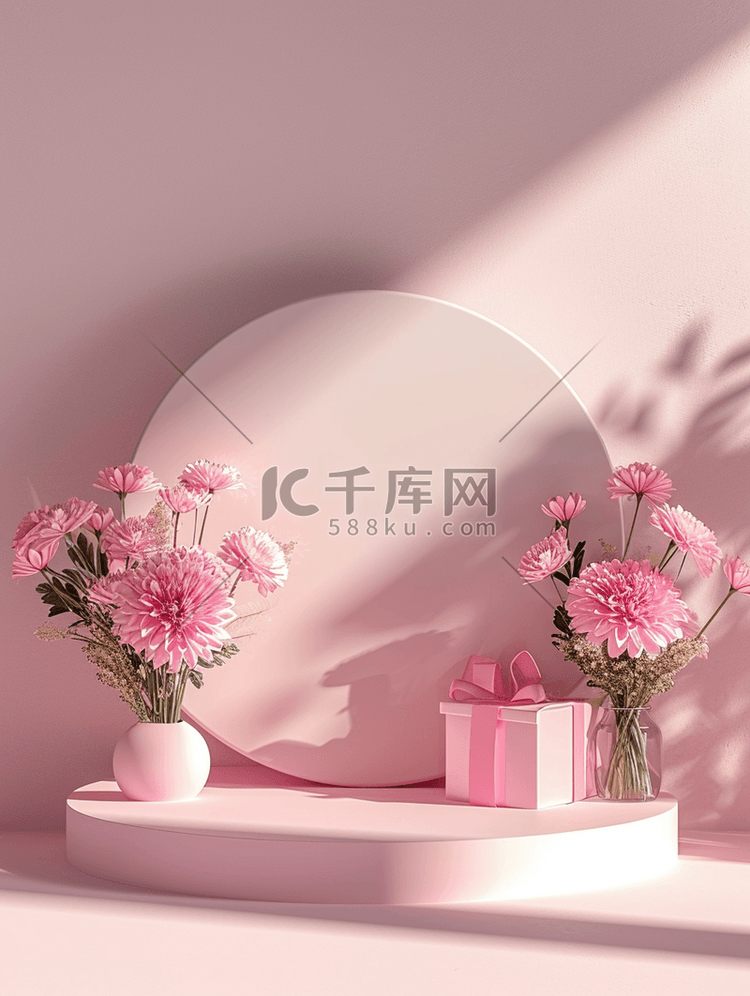 情人节产品展台粉色鲜花背景