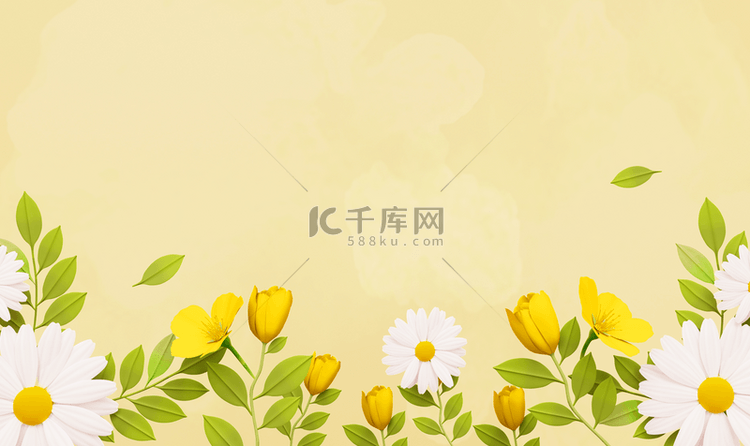 简约唯美花朵边框春季海报背景