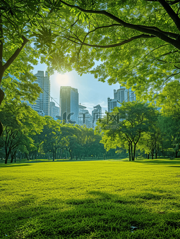 阳光下的城市公园美景