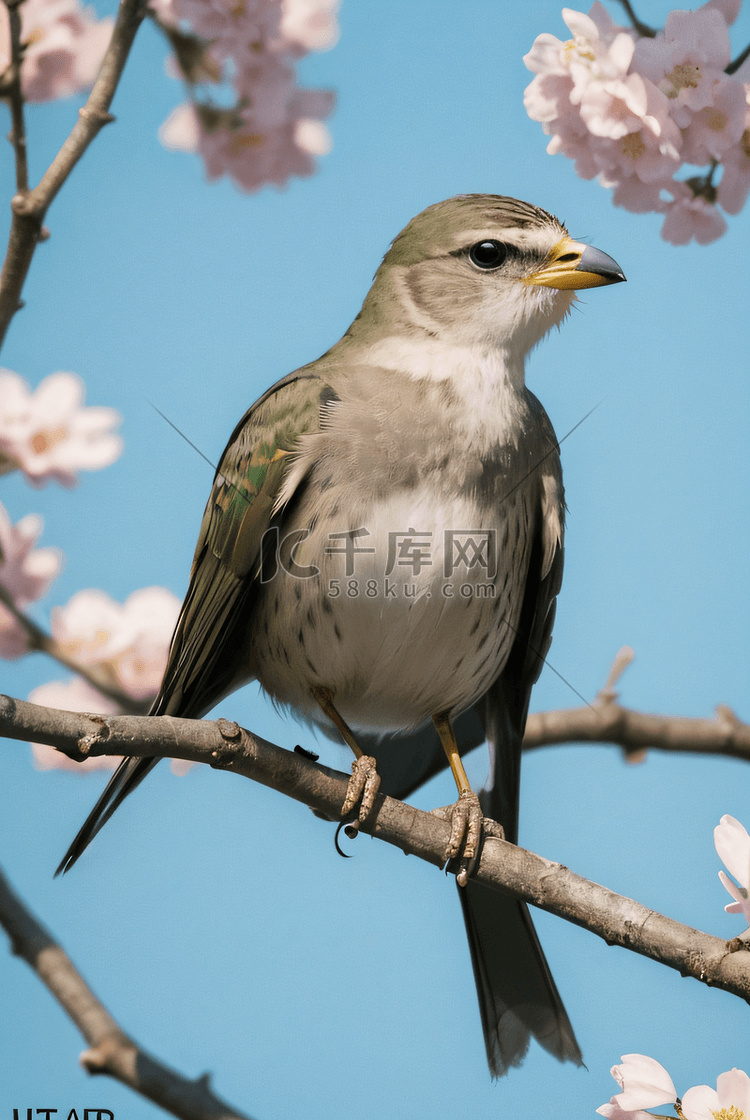 春季桃树枝上的麻雀摄影图片3