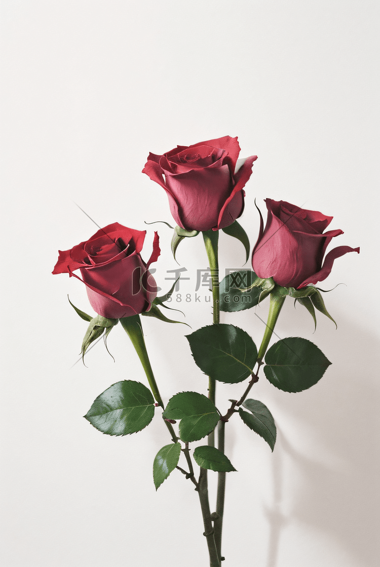 纯色背景下的玫瑰花摄影配图
