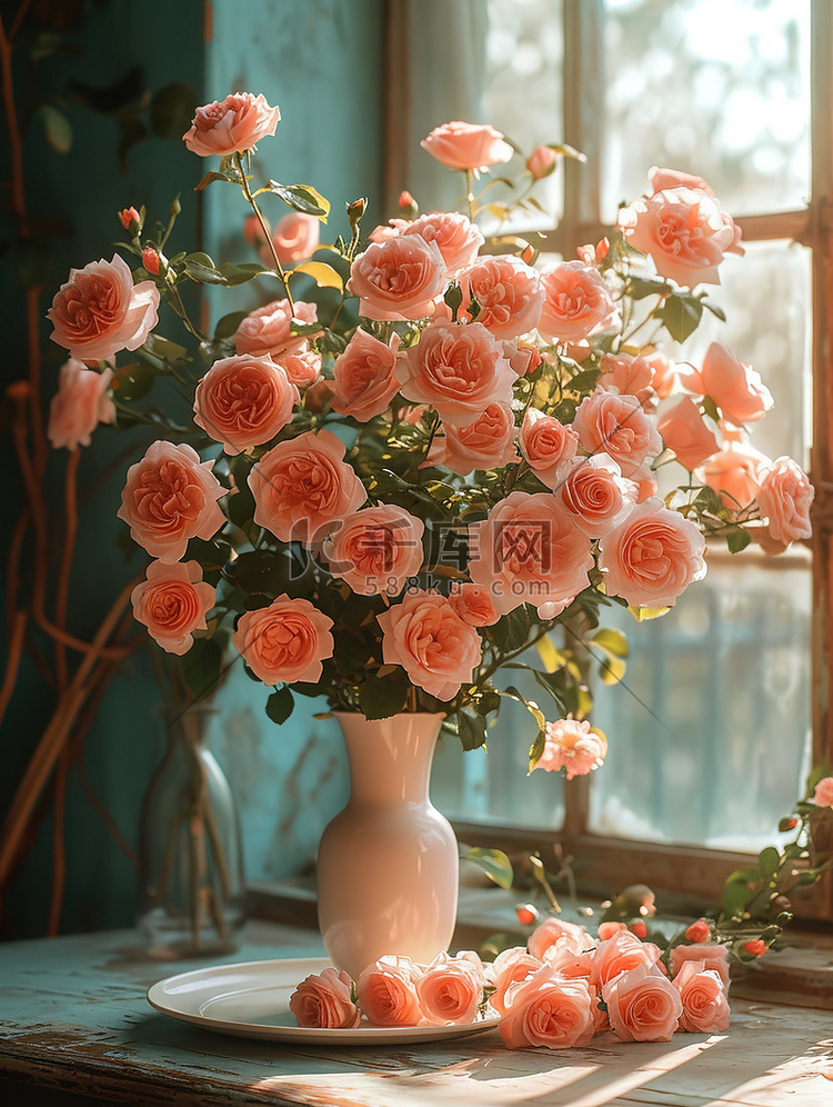 浪漫情人节桌子上摆满玫瑰设计图