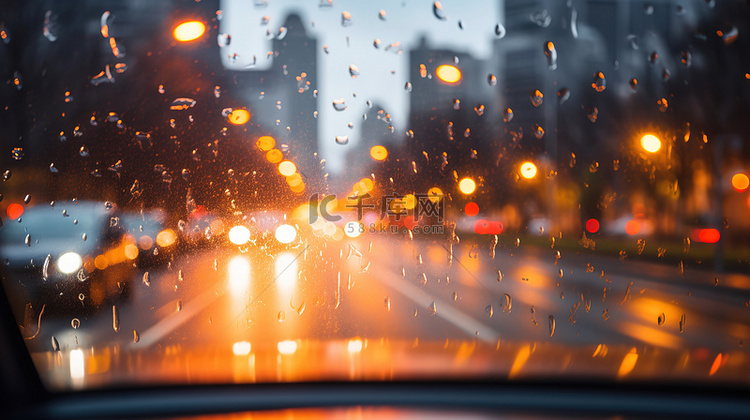 车窗城市雨夜灯光素材