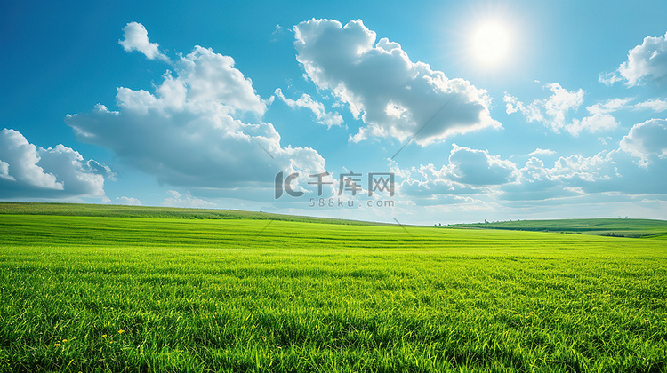 春天晴朗天空的草原草地背景素材