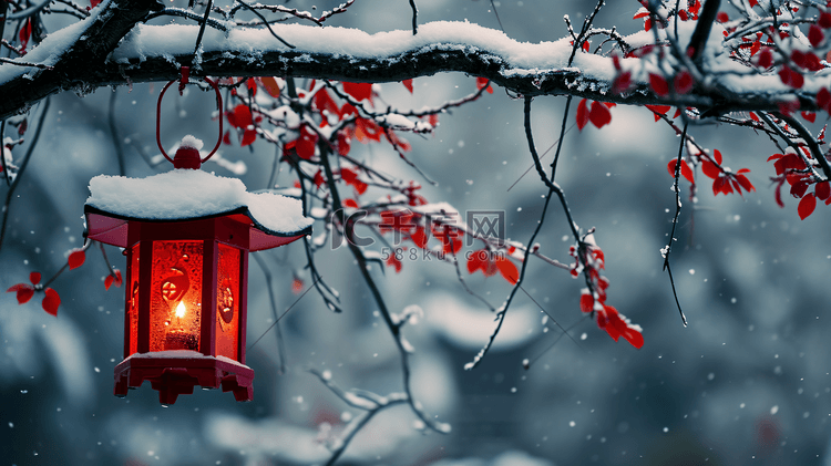 雪地里树上挂的红灯笼12