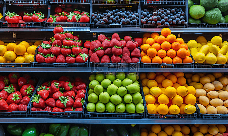 水果和蔬菜是在超市的货架上