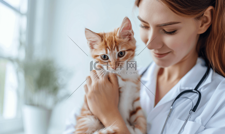 女性宠物医生给布偶猫咪做体检
