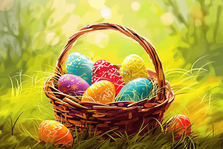 篮子里的复活节彩蛋背景
