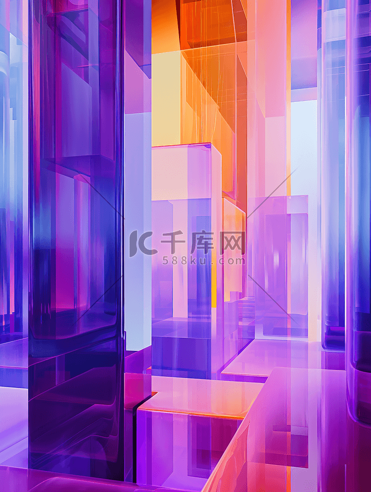 紫色和蓝色未来都市感灯箱背景图
