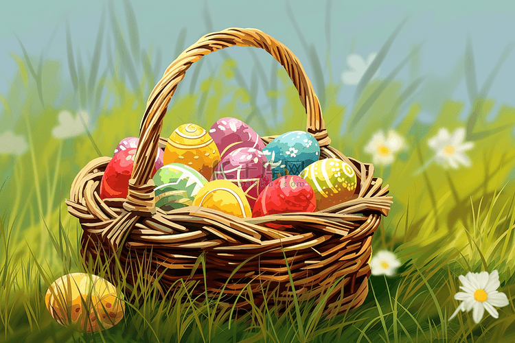 篮子里的复活节彩蛋背景