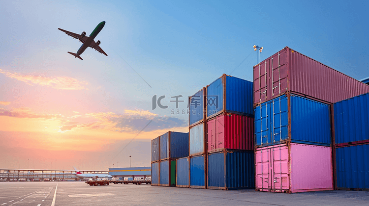 飞机港口集装箱货物运输物流的图
