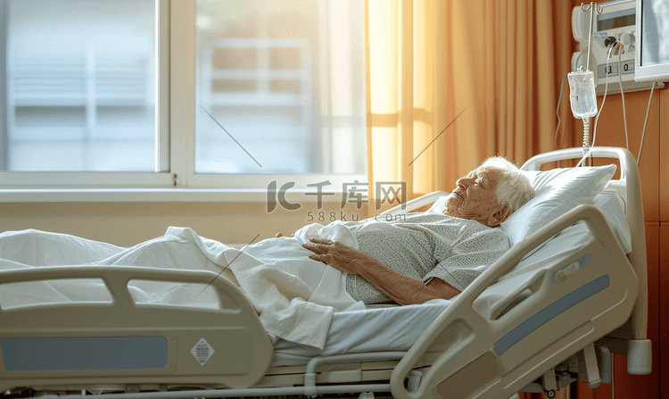 一个老年人躺在医院病床上