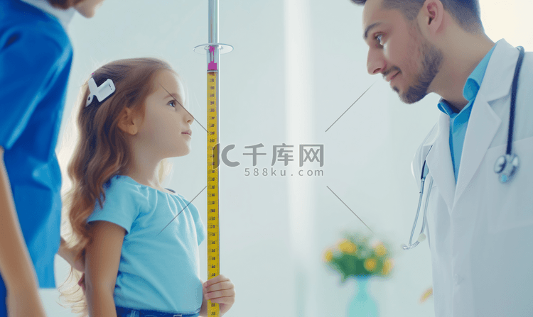 医护人员给小女孩测量身高
