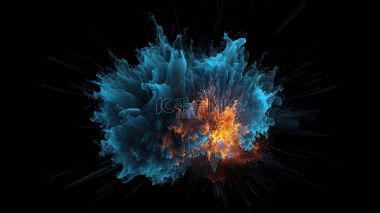 以 3d 呈现的爆炸性蓝色抽象火焰