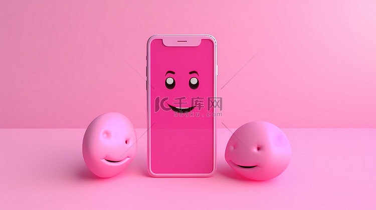 粉红色背景，空白屏幕和 3D 