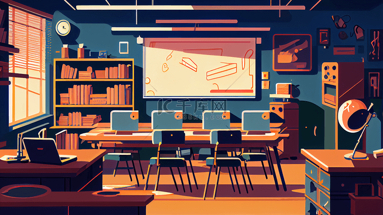 教育教室卡通橙蓝色背景