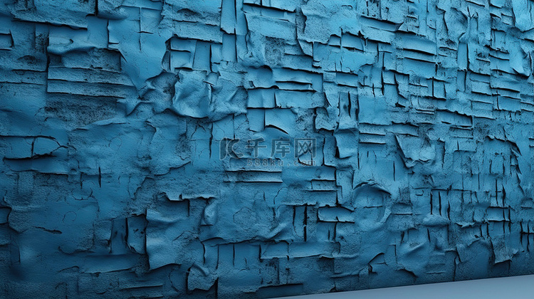 3D 渲染中创建的蓝色混凝土墙