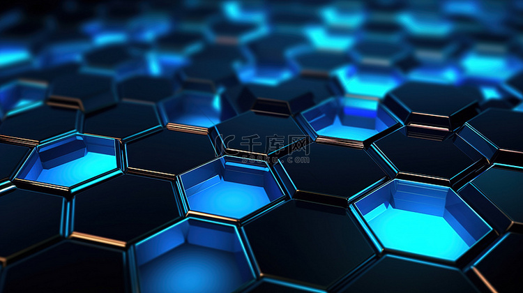 未来派黑色科幻背景与蓝色六角形
