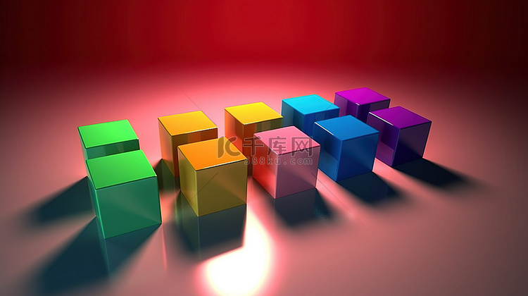 3D 渲染插图中的一组彩色复选