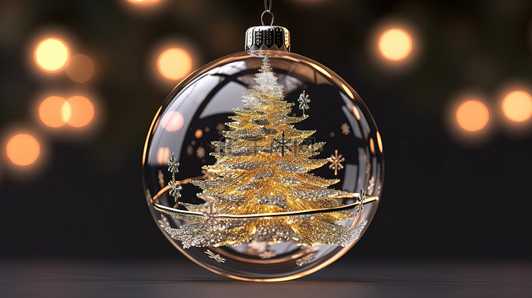 精致金线圣诞树装饰品与水晶玻璃