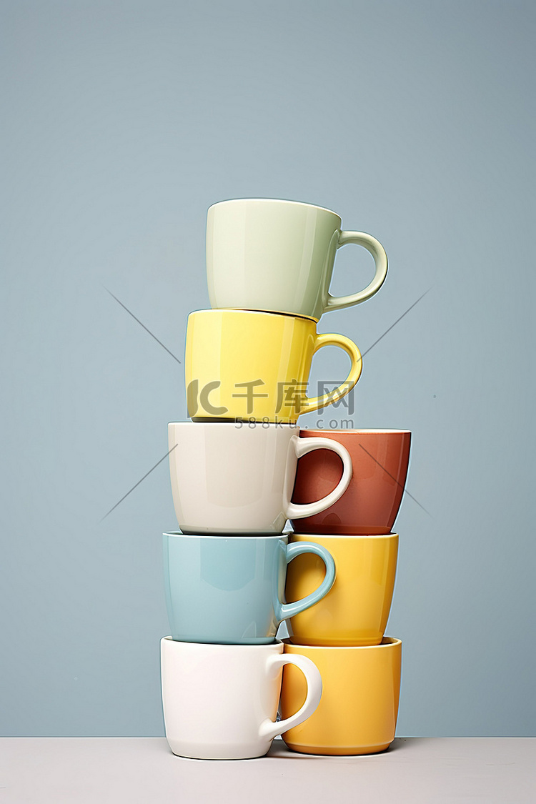 十个不同颜色的咖啡杯