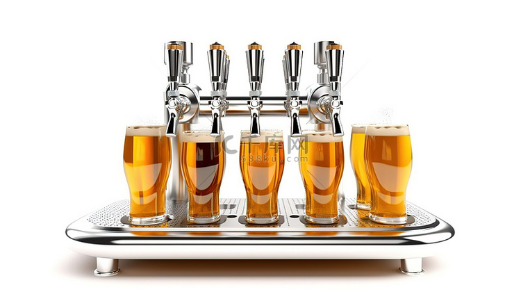 3D 插图中的酒吧设备在白色背