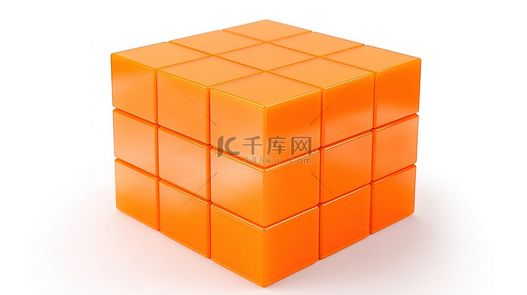 白色背景与 3d 渲染橙色立方体