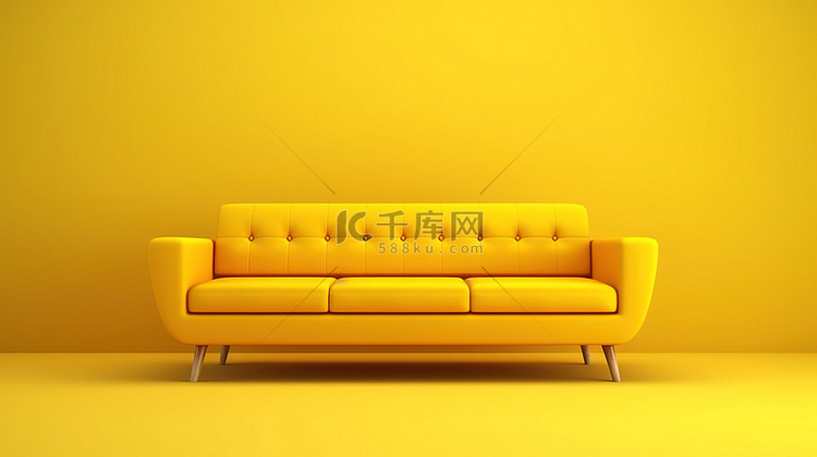 黄色房间的当代沙发 3D 插图