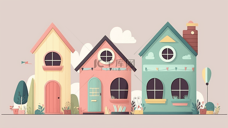 房子卡通可爱亮丽背景