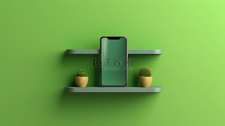 带有手机水平背景横幅的绿色墙架
