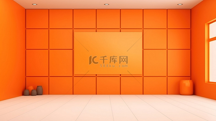 橙色空白多媒体墙的 3D 插图