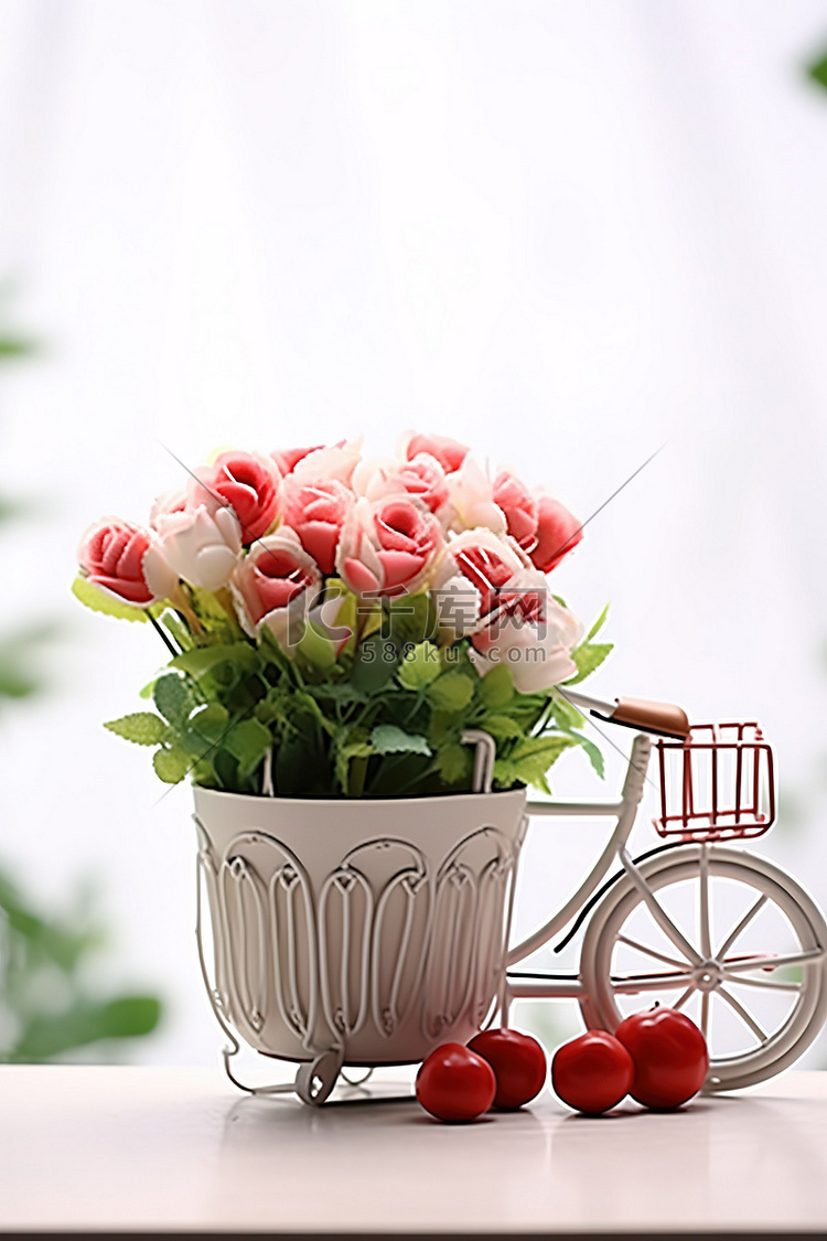 微型复古复古自行车花瓶塑料花盆