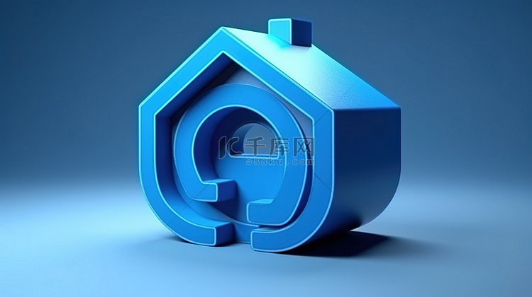 现代蓝房子标志的 3d 渲染