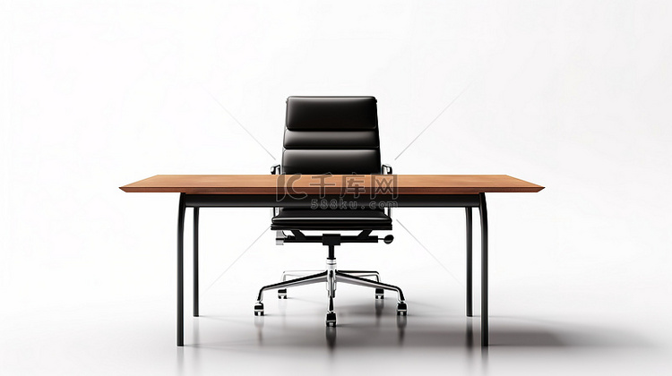 现代宽敞的木桌和光滑的黑色皮革
