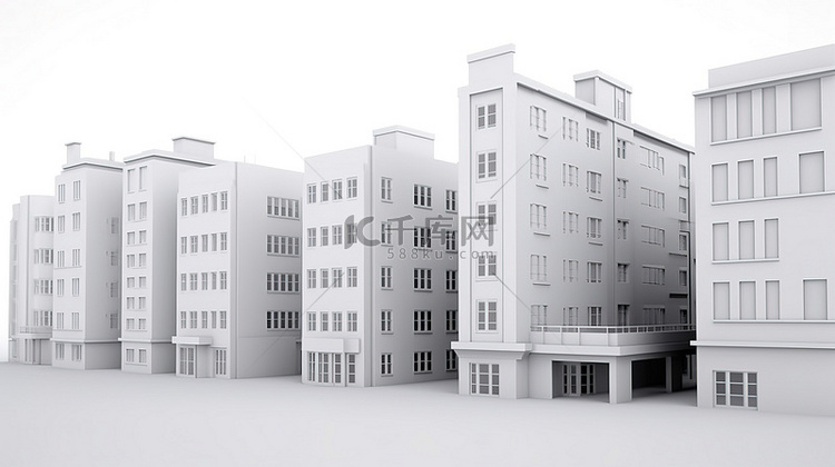 空白画布中的白色建筑物 3d 渲染
