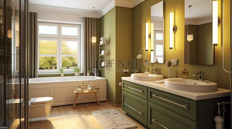 浴室室内设计的 3d 插图